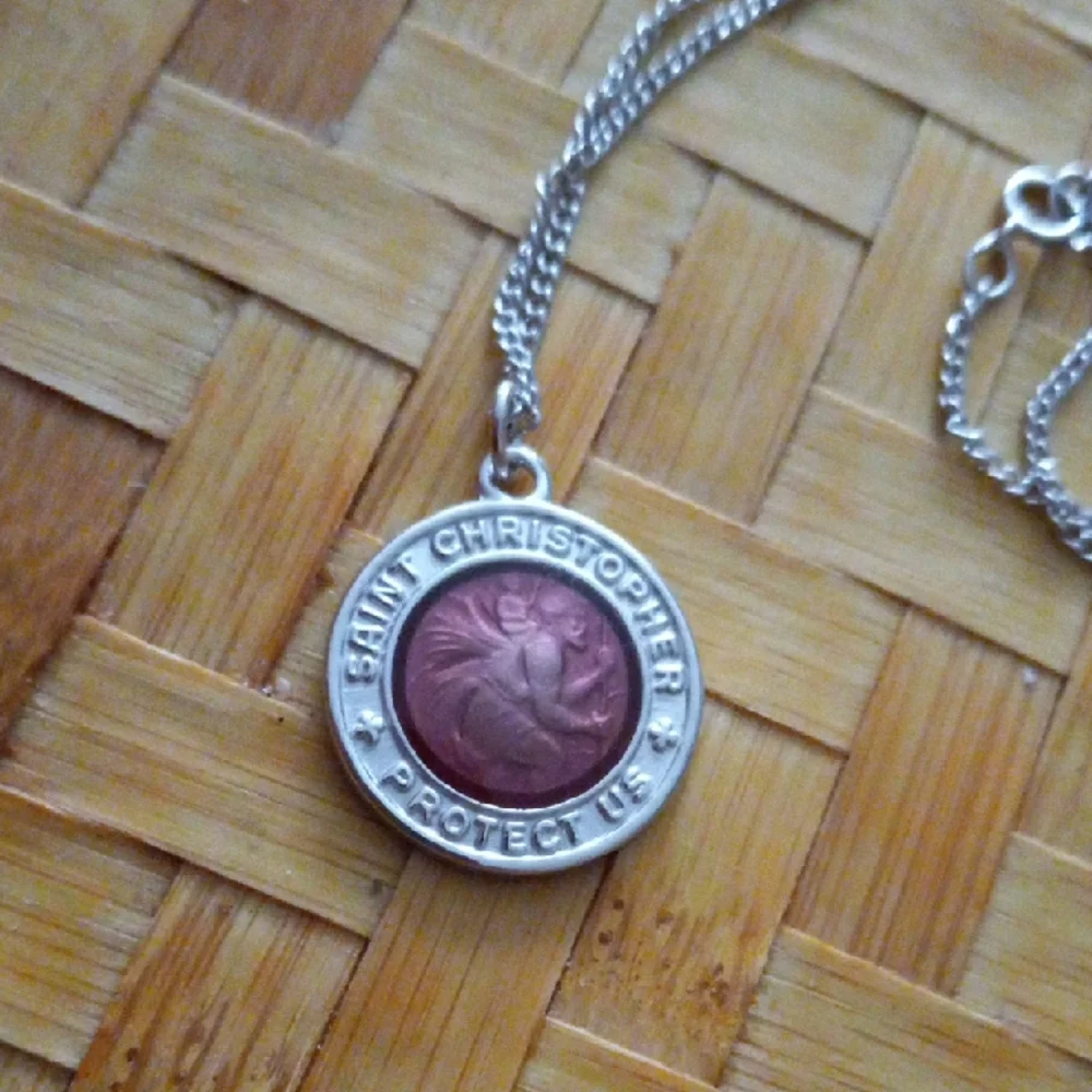 Saint Christopher Sterling Silver Small Orchid Pendant w/Necklace 18